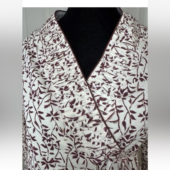Anokhi Wrap Top Jacket Sz XS Lightweight Cotton Boho Natural Ivory Brown Floral - Picture 6 of 10